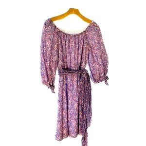 ANN MASHBURN Floral Off The Shoulder Tie Dress